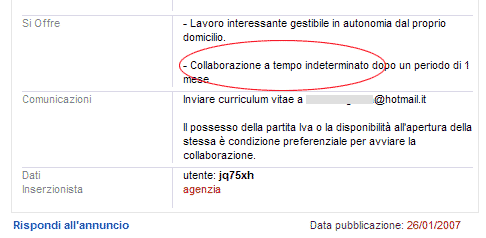 Annuncio di lavoro