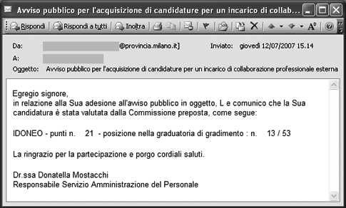 Esito Concorso Pubblico via Posta Elettronica
