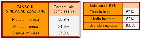 Livello sindacalizzazione e presenza RSU