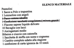 Lista materiale asilo bimba
