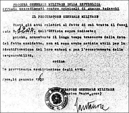 Provvisoria Archiviazione Atti Procura Militare