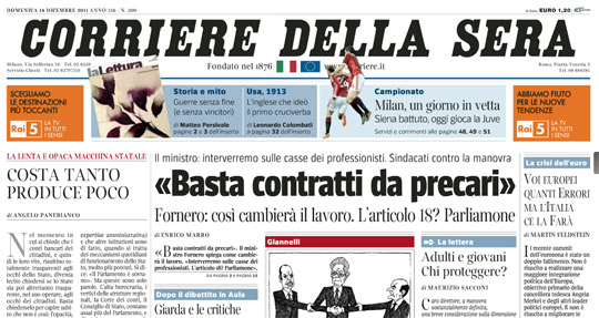 Il Corriere della Sera 18 dicembre 2011